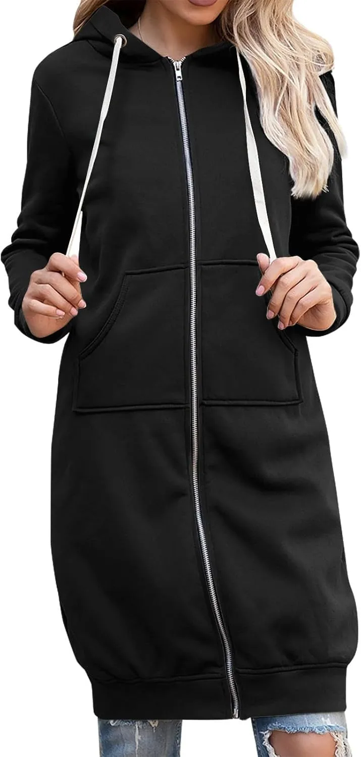 Zip up Hoodie Women Oversized Fall Winter Jacket Fleece Tunic Coats with Pockets Drawstring Outerwear