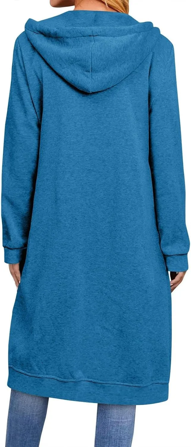 Zip up Hoodie Women Oversized Fall Winter Jacket Fleece Tunic Coats with Pockets Drawstring Outerwear