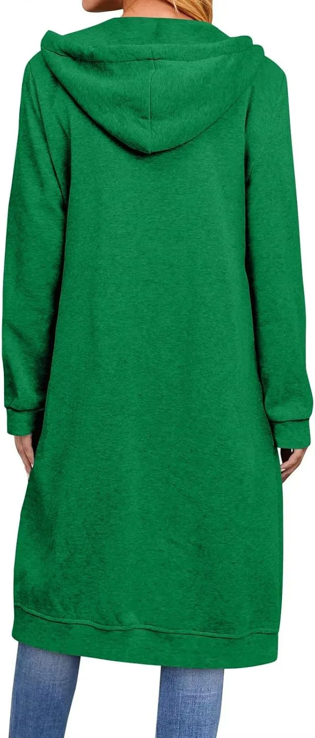 Zip up Hoodie Women Oversized Fall Winter Jacket Fleece Tunic Coats with Pockets Drawstring Outerwear