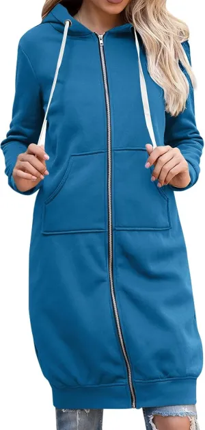 Zip up Hoodie Women Oversized Fall Winter Jacket Fleece Tunic Coats with Pockets Drawstring Outerwear