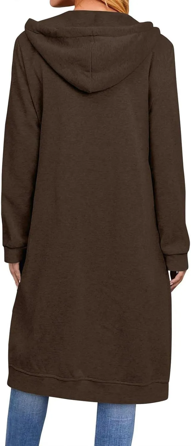 Zip up Hoodie Women Oversized Fall Winter Jacket Fleece Tunic Coats with Pockets Drawstring Outerwear