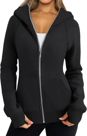 Zip Up Hoodies for Women Lightweigh Oversized Fleece Hoodie Jacket Long Sleeve Hooded Sweatshirt Fall Winter Clothes