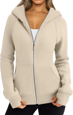 Zip Up Hoodies for Women Lightweigh Oversized Fleece Hoodie Jacket Long Sleeve Hooded Sweatshirt Fall Winter Clothes