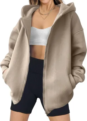 Zip Up Hoodies Women Oversized Sweatshirts Casual Long Sleeve Jackets Workout Y2K Outfits Fall Coats with Pockets