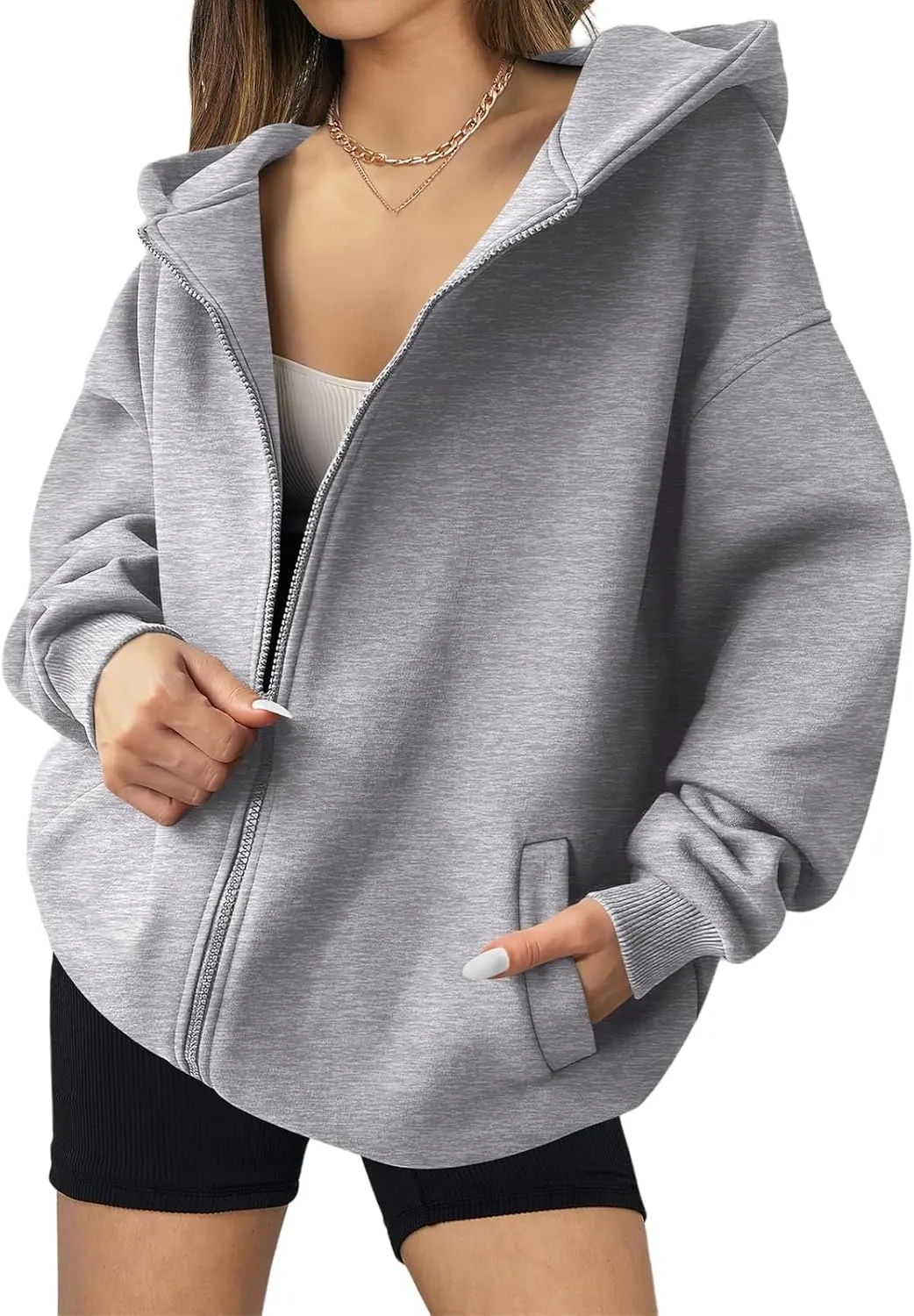 Zip Up Hoodies Women Oversized Sweatshirts Casual Long Sleeve Jackets Workout Y2K Outfits Fall Coats with Pockets