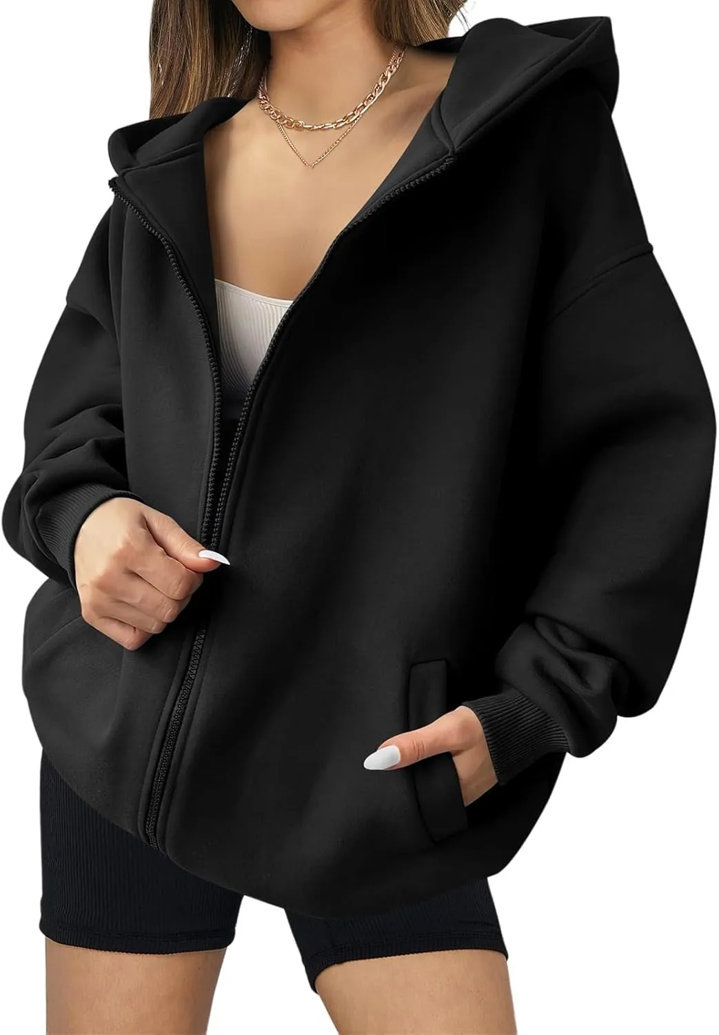 Zip Up Hoodies Women Oversized Sweatshirts Casual Long Sleeve Jackets Workout Y2K Outfits Fall Coats with Pockets