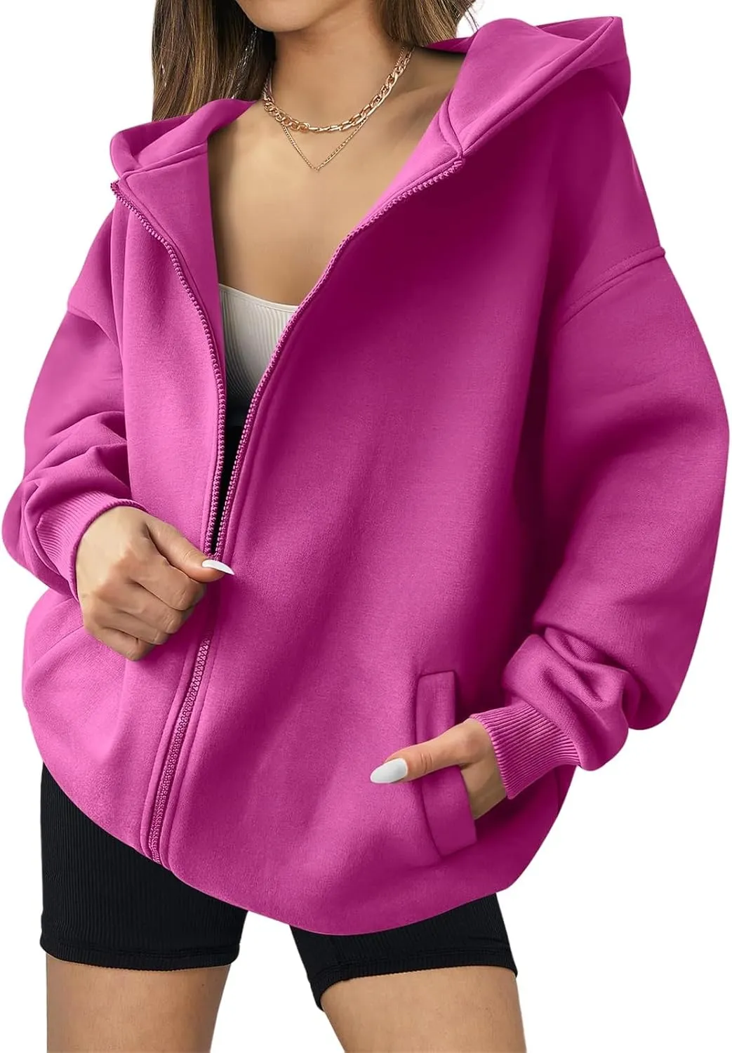 Zip Up Hoodies Women Oversized Sweatshirts Casual Long Sleeve Jackets Workout Y2K Outfits Fall Coats with Pockets