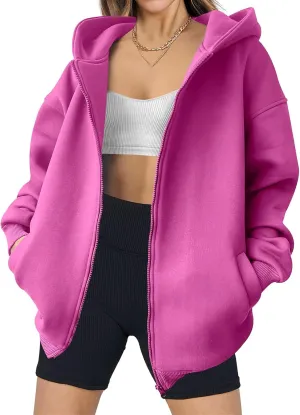 Zip Up Hoodies Women Oversized Sweatshirts Casual Long Sleeve Jackets Workout Y2K Outfits Fall Coats with Pockets