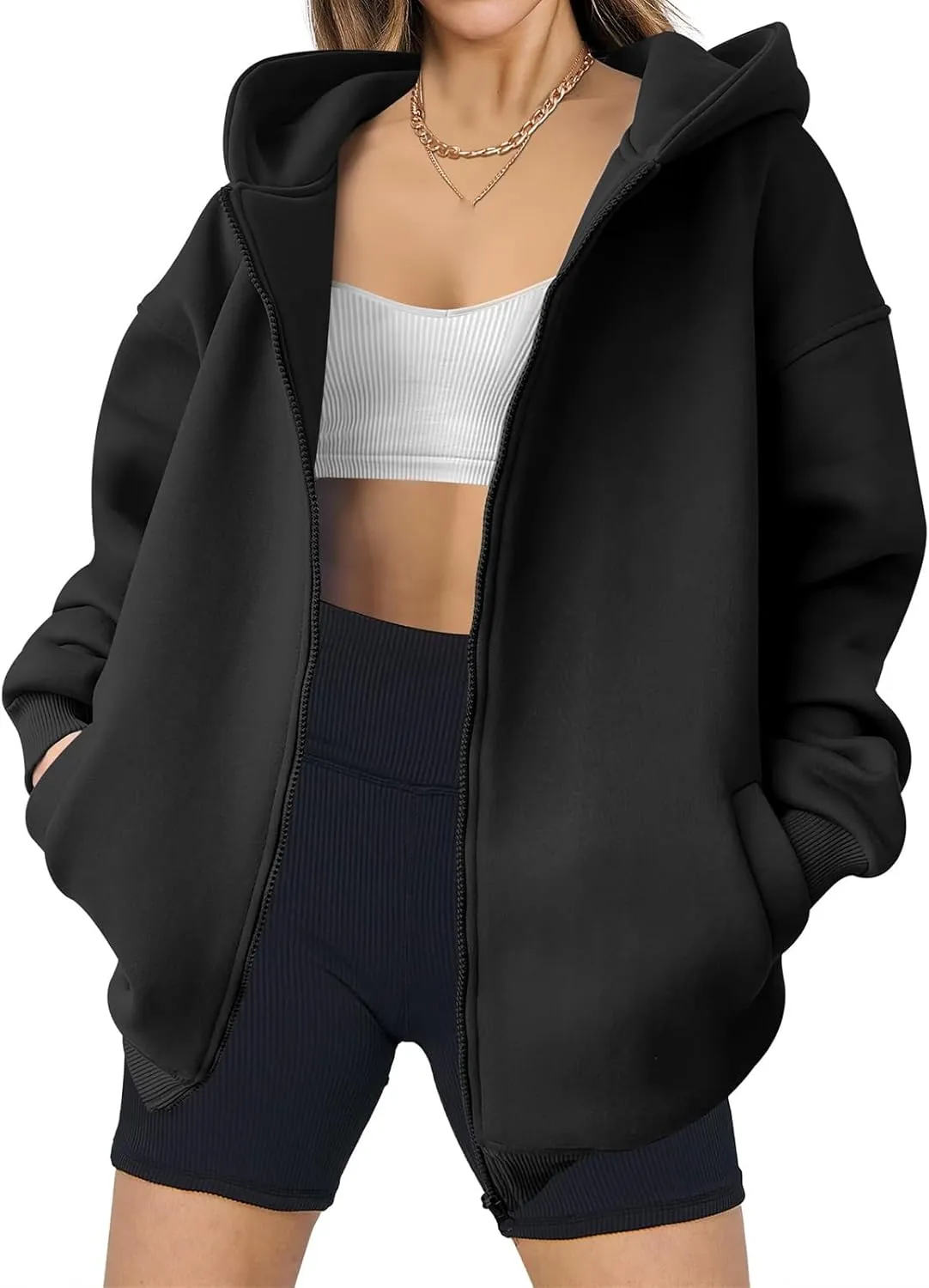 Zip Up Hoodies Women Oversized Sweatshirts Casual Long Sleeve Jackets Workout Y2K Outfits Fall Coats with Pockets