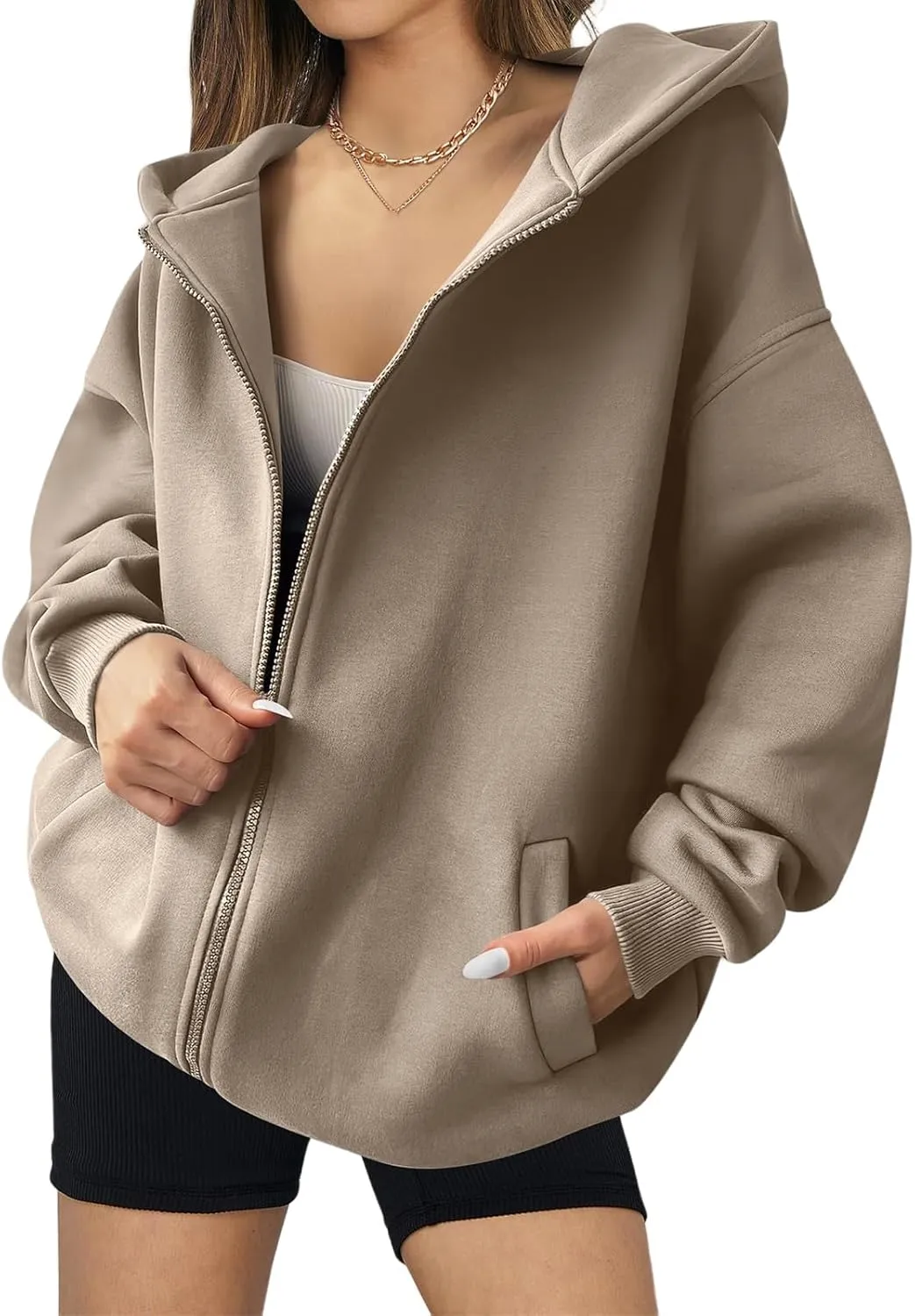 Zip Up Hoodies Women Oversized Sweatshirts Casual Long Sleeve Jackets Workout Y2K Outfits Fall Coats with Pockets