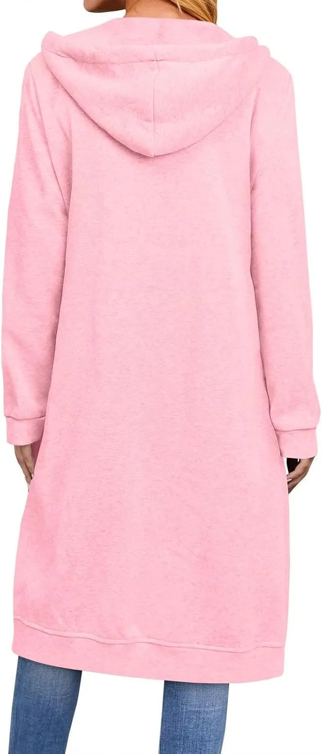 Zip Up Long Hoodie for Women Plus Size Full Zip Long Jackets Fall Winter Casual Fleece Oversized Sweatshirts Dress