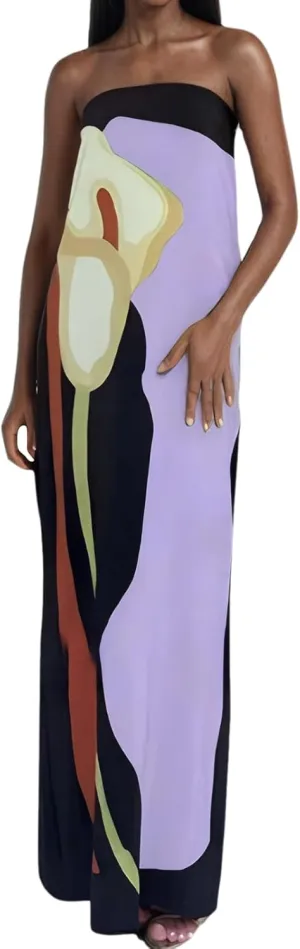 Zwirelz Women Strapless Maxi Dress Boho Floral Print Flowy Long Tube Dress Off Shoulder Loose Beach Sundress Long Tube Dress