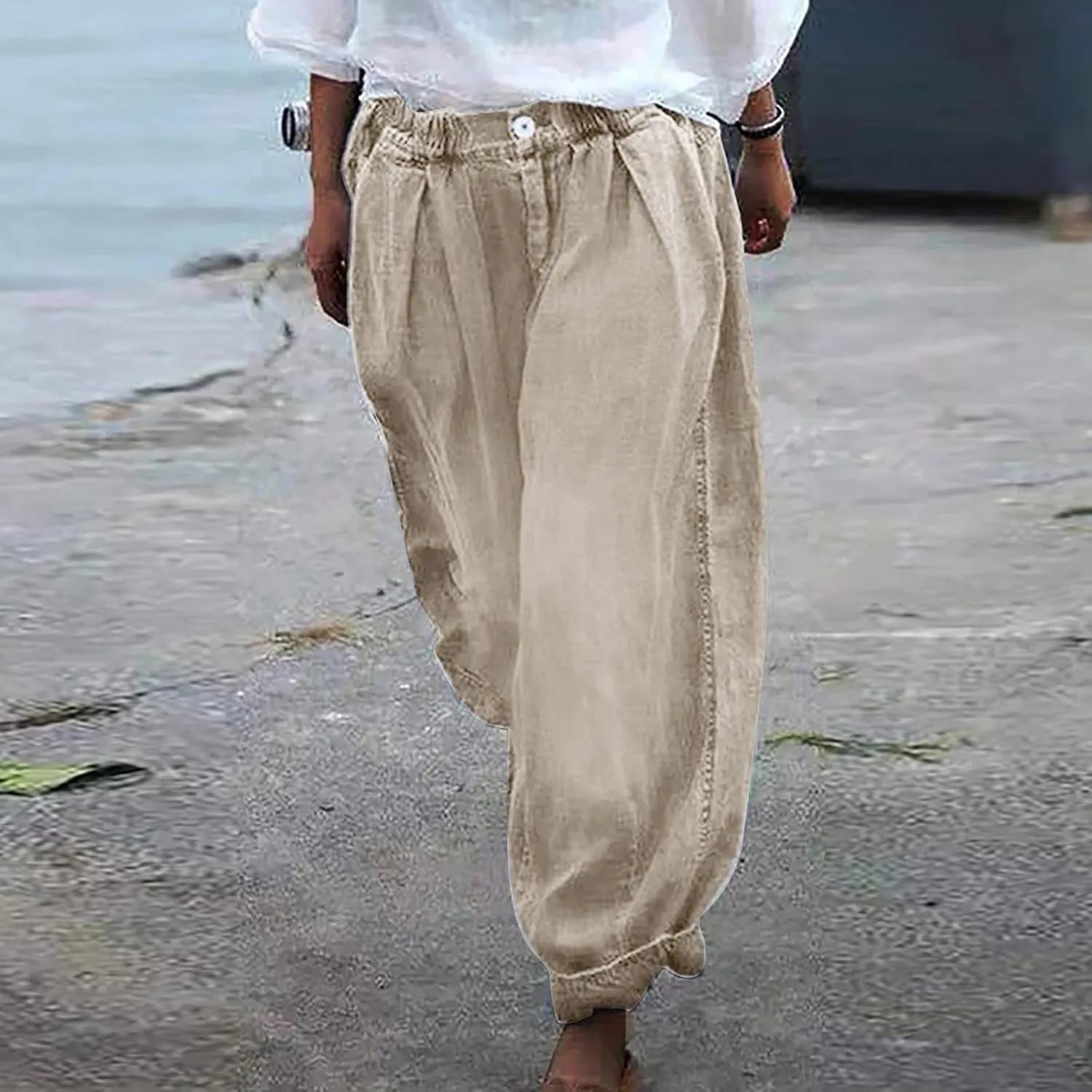 ZYXTIM Boho Pants for Women 2024 Plus Size Summer Trousers Elastic Waist Wide Leg Loose Casual Hawaiian Hippie Beach Pants